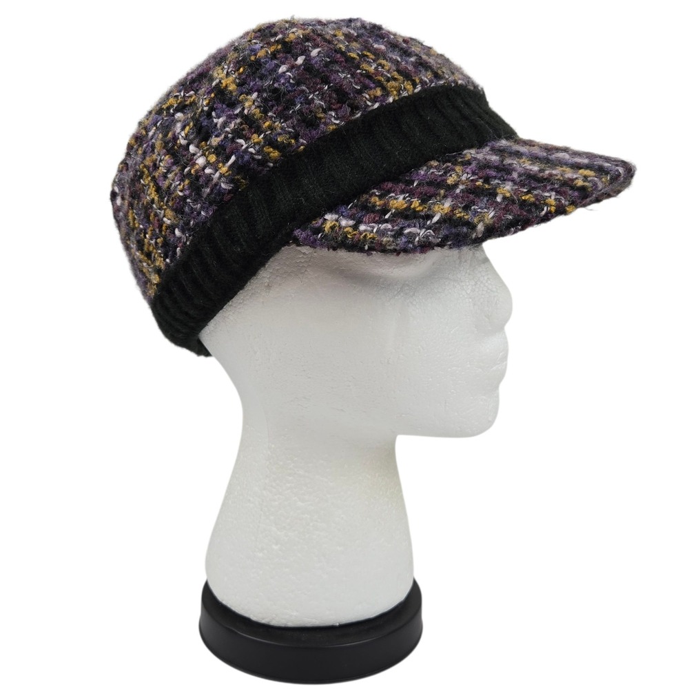 Vtg Y2K Mudd Women's Tweed Newsboy Hat Plaid Purple Black Gold Size S